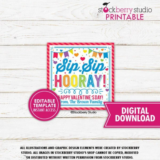 Valentine Sip Sip Hooray Gift Tag