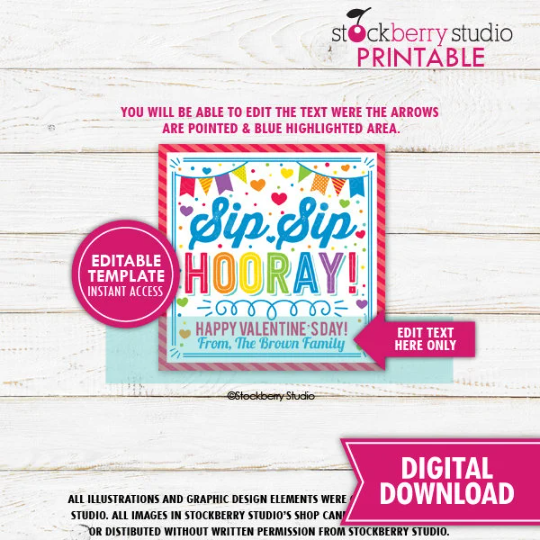 Valentine Sip Sip Hooray Gift Tag