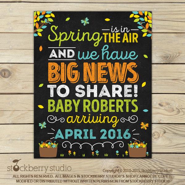 Spring Pregnancy Announcement Chalkboard Sign Printable - Stockberry Studio
