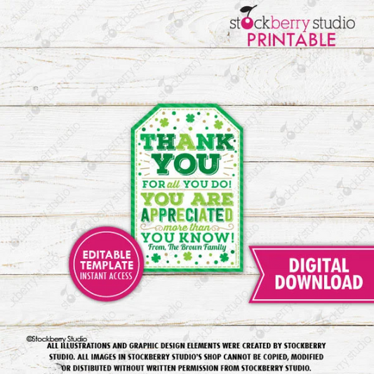 St Patrick's Day Thank You Gift Tag