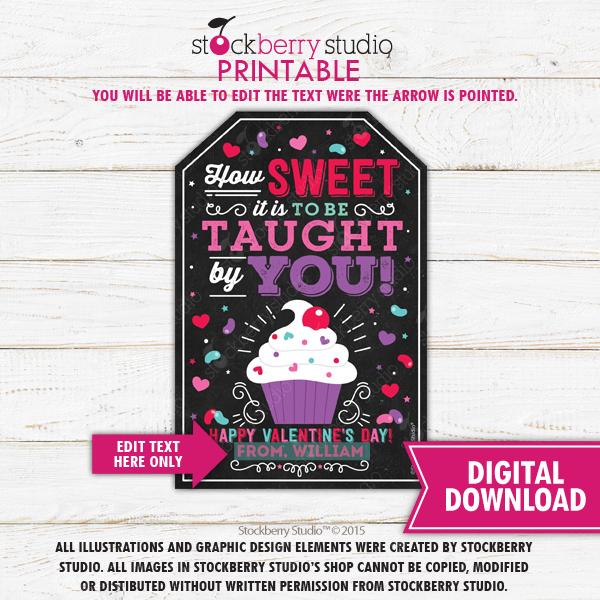 Valentine's Day Sweet Teacher Tag Template - Stockberry Studio