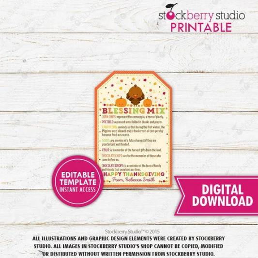 Thanksgiving Blessings Mix Gift Tag - Instant Download