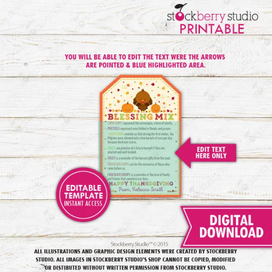 Thanksgiving Blessings Mix Gift Tag - Instant Download
