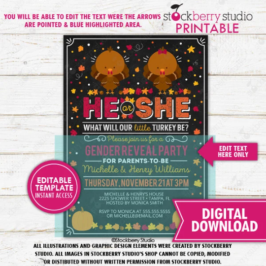 Thanksgiving Gender Reveal Invitation