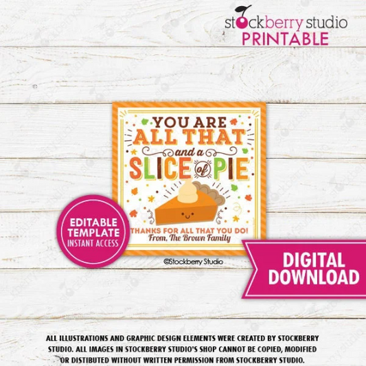 Thanksgiving Gift Tag Fall Pumpkin Pie Label