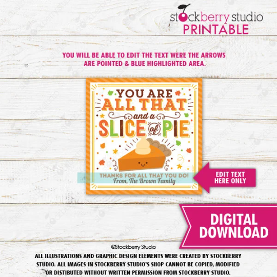 Thanksgiving Gift Tag Fall Pumpkin Pie Label