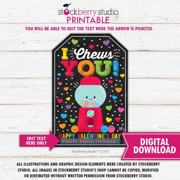 Valentine's Day Bubble Gum Gift Tag Editable Template - Stockberry Studio