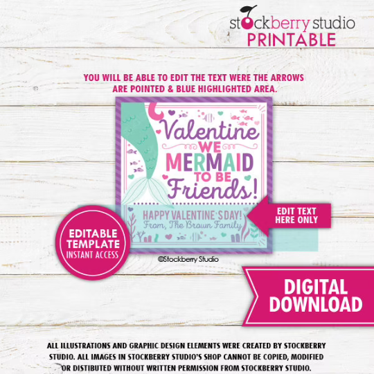 Mermaid Valentines Gift Tag