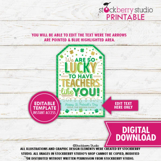 St Patrick's Day Teachers Gift Tag