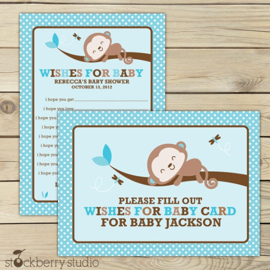 Girl Monkey Baby Shower Wishes for Baby Card Purple