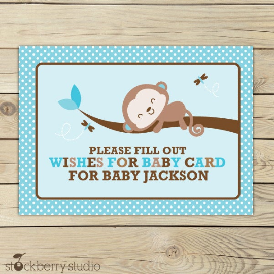Girl Monkey Baby Shower Wishes for Baby Card Purple