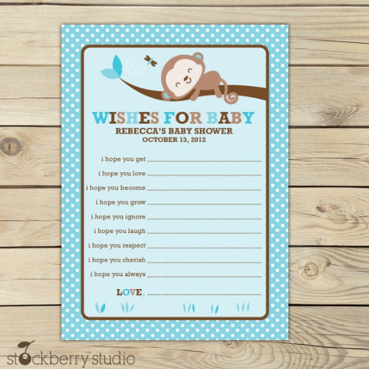 Girl Monkey Baby Shower Wishes for Baby Card Purple