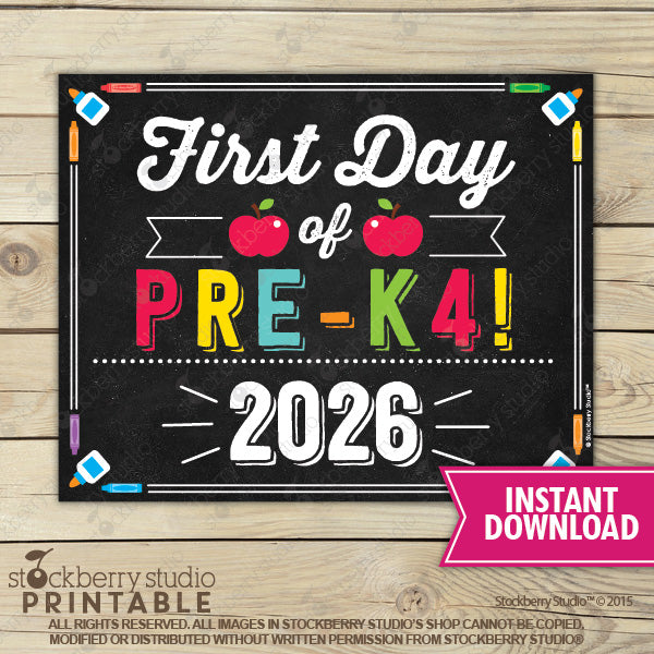 First Day of Preschool Sign (Primary Colors) - Any Grade