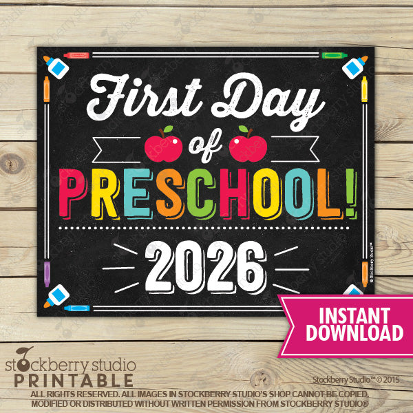 First Day of Preschool Sign (Primary Colors) - Any Grade