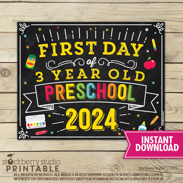 First Day of Preschool Sign (Primary Colors) - Any Grade