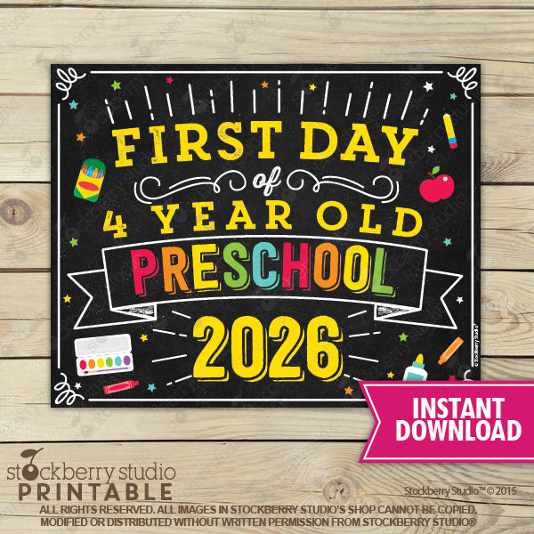 First Day of Preschool Sign (Primary Colors) - Any Grade