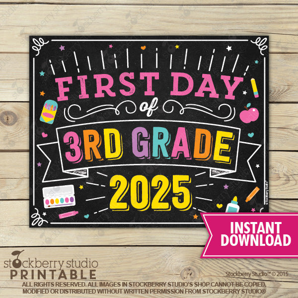 Girl First Day of Preschool Sign - Any Grade