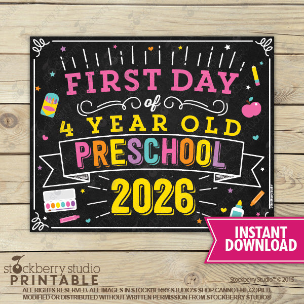 Girl First Day of Preschool Sign - Any Grade