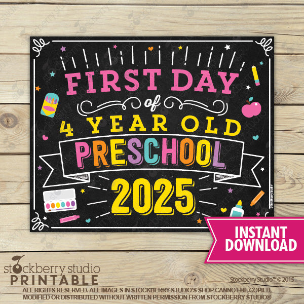 Girl First Day of Preschool Sign - Any Grade