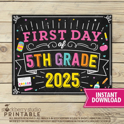 Girl First Day of Preschool Sign - Any Grade