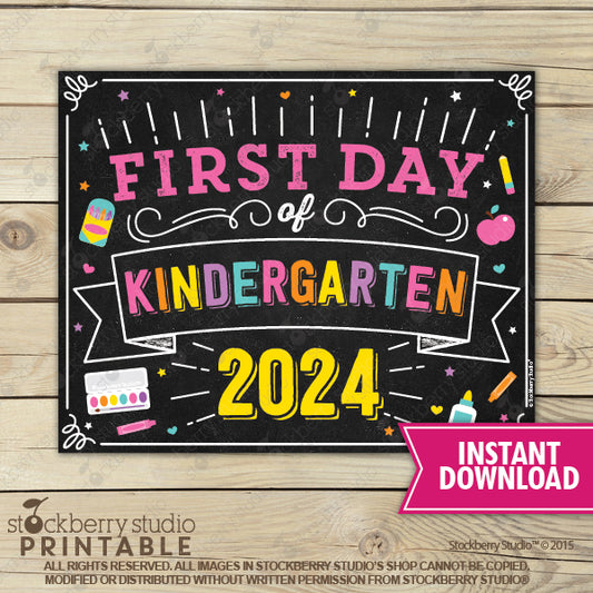 Girl First Day of Kindergarten Sign Printable Instant Download