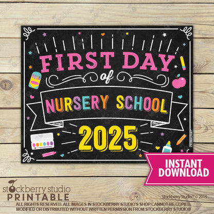 Girl First Day of Preschool Sign - Any Grade