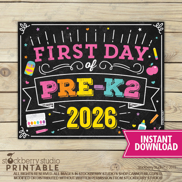 Girl First Day of Preschool Sign - Any Grade