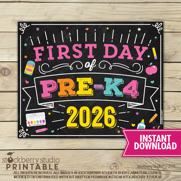 Girl First Day of Preschool Sign - Any Grade