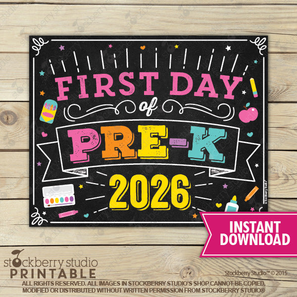 Girl First Day of Preschool Sign - Any Grade