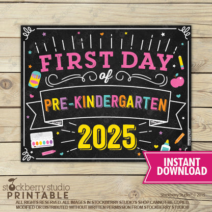 Girl First Day of Preschool Sign - Any Grade