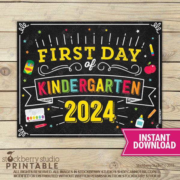 First Day of Preschool Sign (Primary Colors) - Any Grade