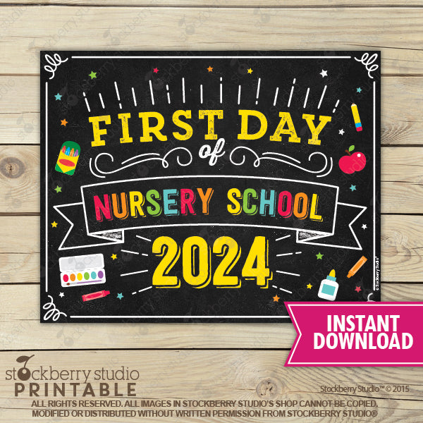 First Day of Preschool Sign (Primary Colors) - Any Grade