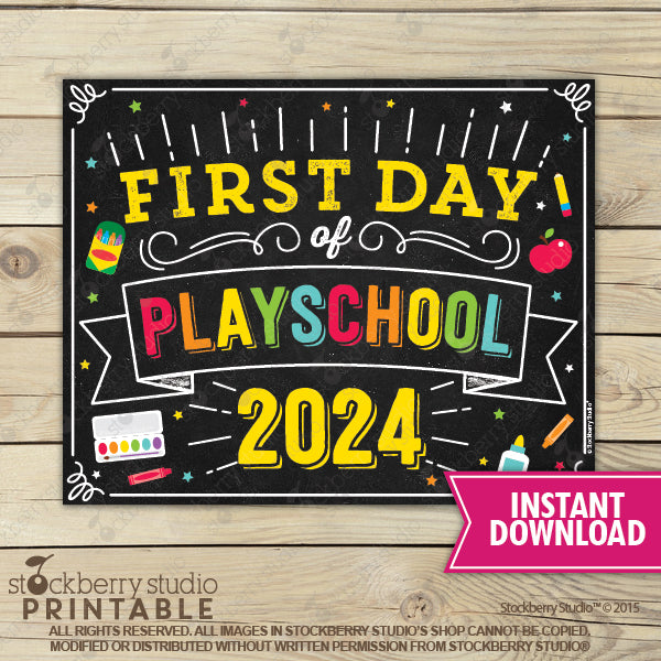 First Day of Preschool Sign (Primary Colors) - Any Grade