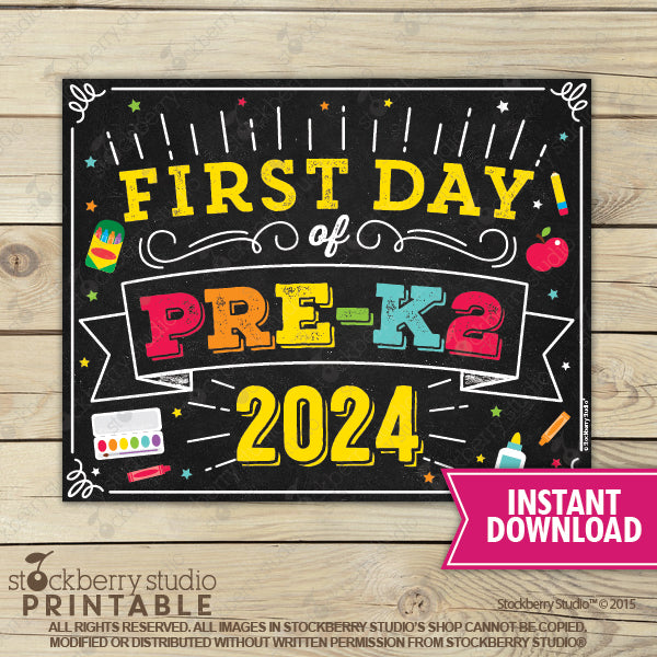 First Day of Preschool Sign (Primary Colors) - Any Grade