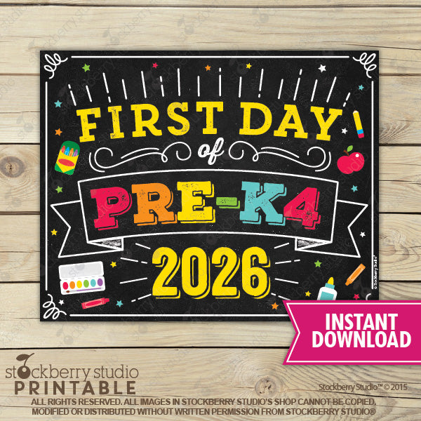 First Day of Preschool Sign (Primary Colors) - Any Grade