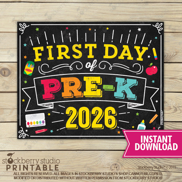 First Day of Preschool Sign (Primary Colors) - Any Grade
