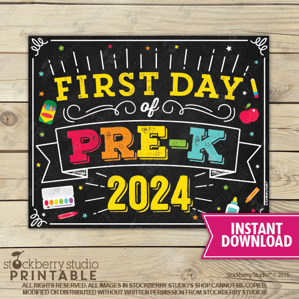 First Day of Preschool Sign (Primary Colors) - Any Grade