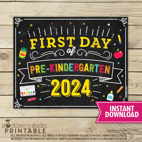 First Day of Preschool Sign (Primary Colors) - Any Grade