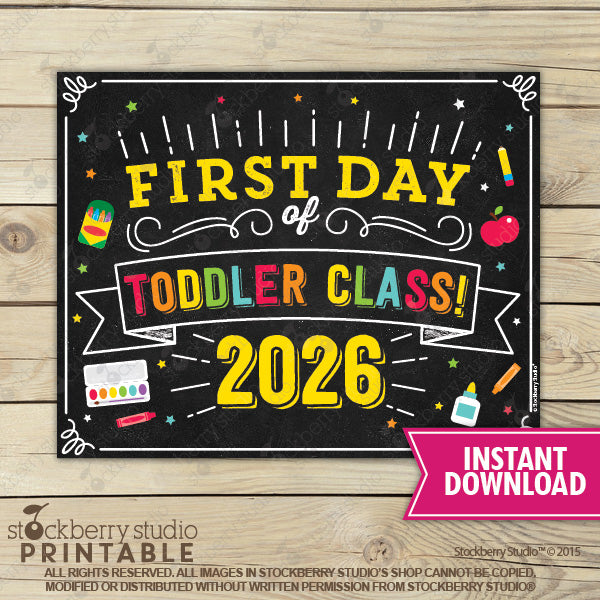First Day of Preschool Sign (Primary Colors) - Any Grade