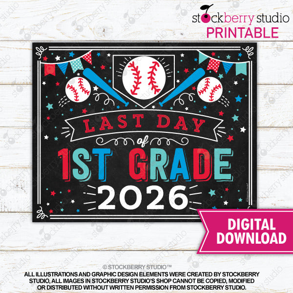 Last Day of School Sign (Baseball) - Any Grade