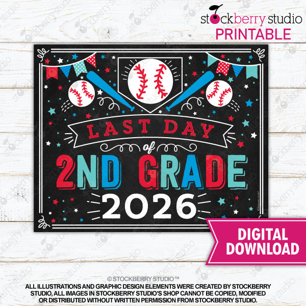 Last Day of School Sign (Baseball) - Any Grade