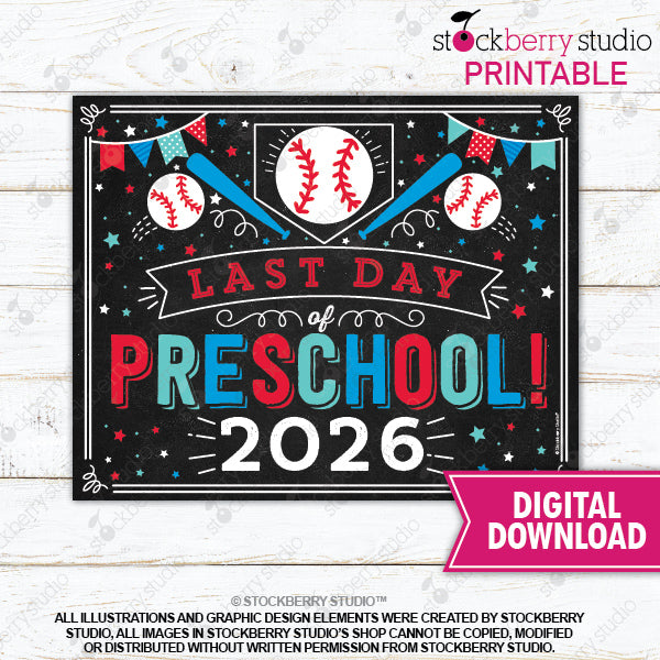 Last Day of School Sign (Baseball) - Any Grade