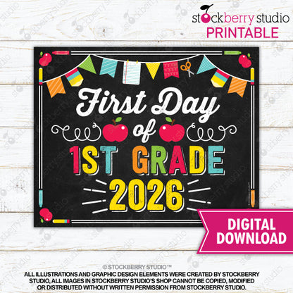 First Day of Preschool Sign (Primary Colors) - Any Grade