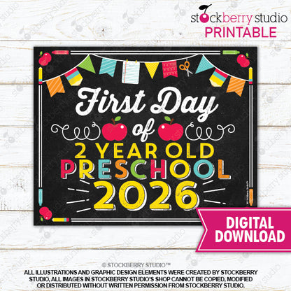 First Day of Preschool Sign (Primary Colors) - Any Grade
