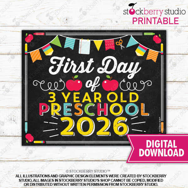 First Day of Preschool Sign (Primary Colors) - Any Grade