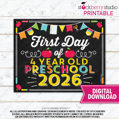 First Day of Preschool Sign (Primary Colors) - Any Grade