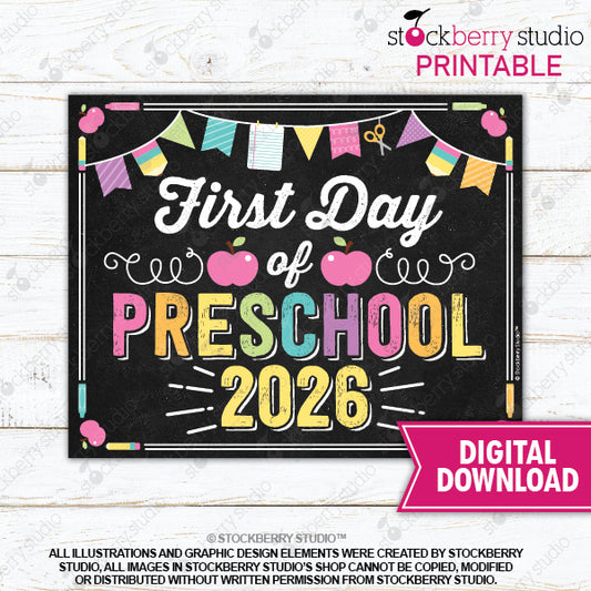 First Day of Preschool Sign (Pastel Colors) - Any Grade