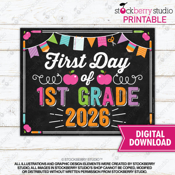 Girl First Day of Preschool Sign - Any Grade