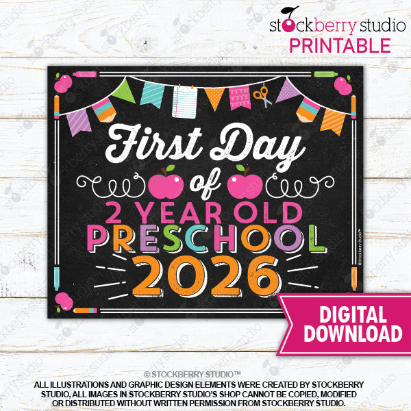 Girl First Day of Preschool Sign - Any Grade