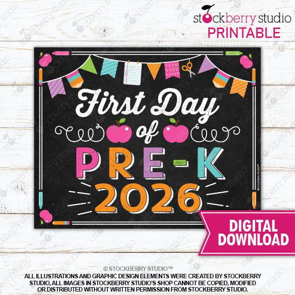 Girl First Day of Preschool Sign - Any Grade